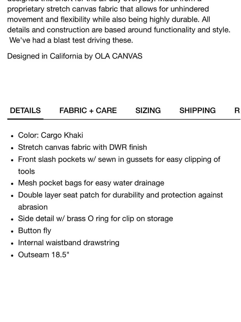 OLA CANVAS UTILITY SHORT 01